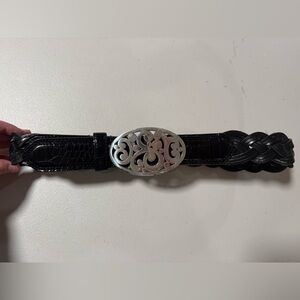 Brighton Black Braided Leather Belt Silver Filigree Buckle Style B20683 Size 32